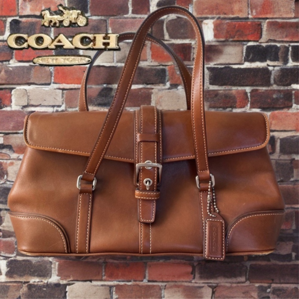 Coach Tan Leather Satchel with Buckle Detail